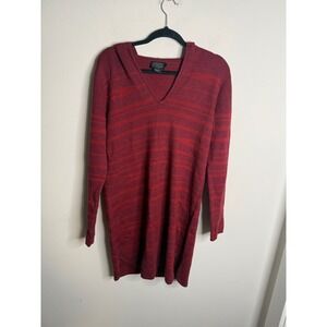 Pendleton Striped‎ Merino Wool Hooded Long Sleeve V Neck Sweater Knit Dress Sz L